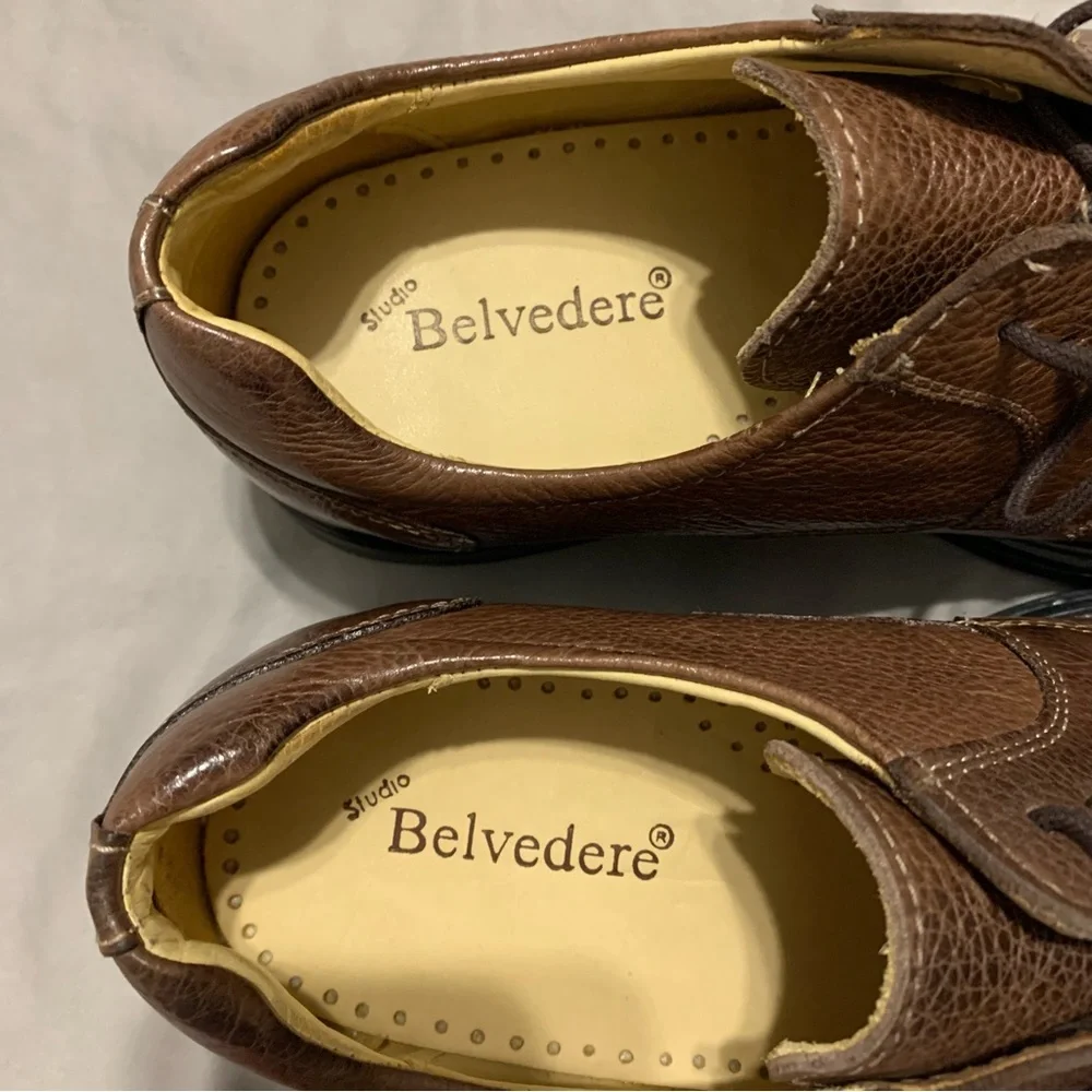Studio Belvedere Men's Brown Leather  9.5 NWOT‎ Dress Shoes